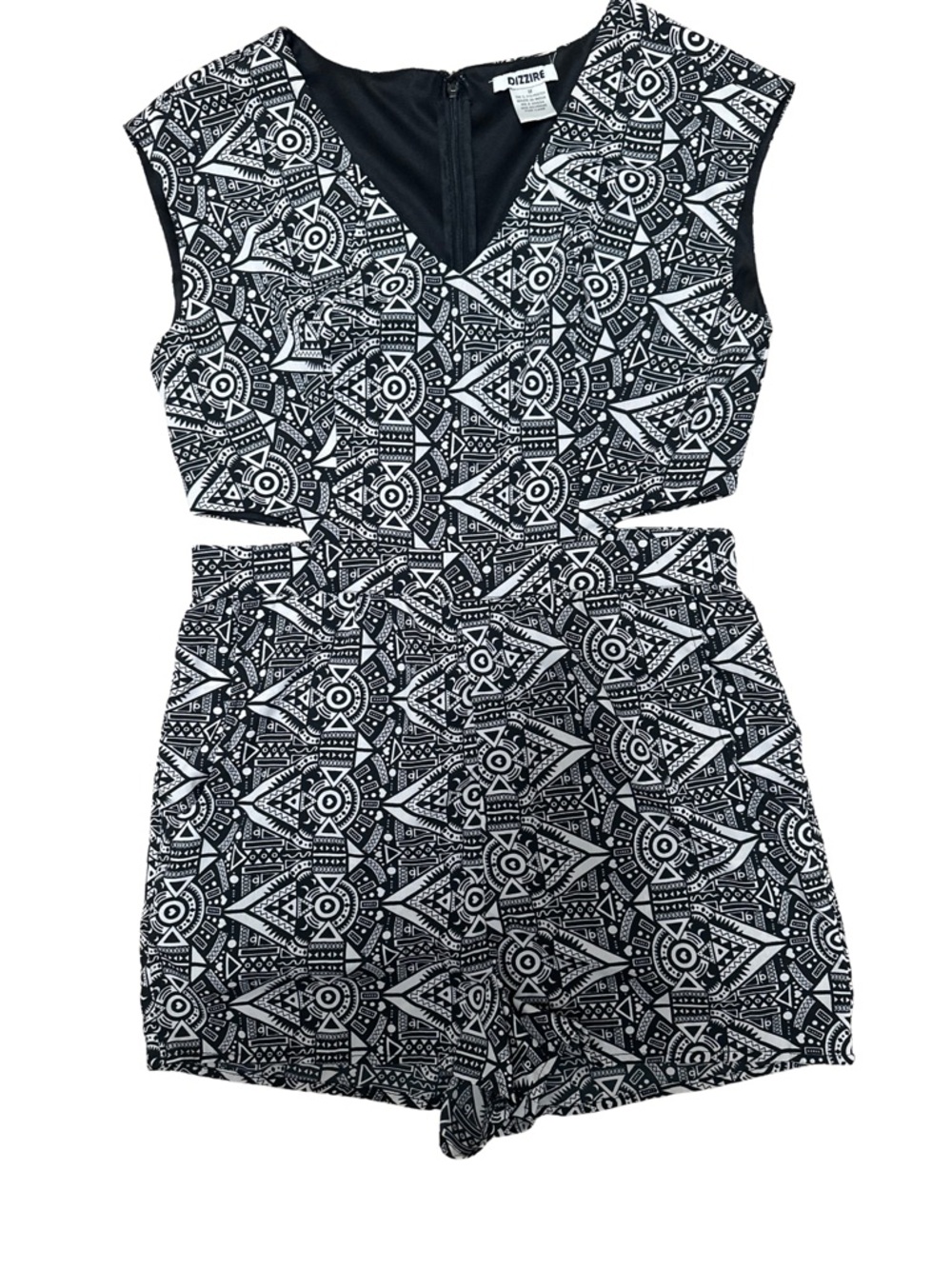 Dizzire Black & White Geometric Print Cutout Romper Size M